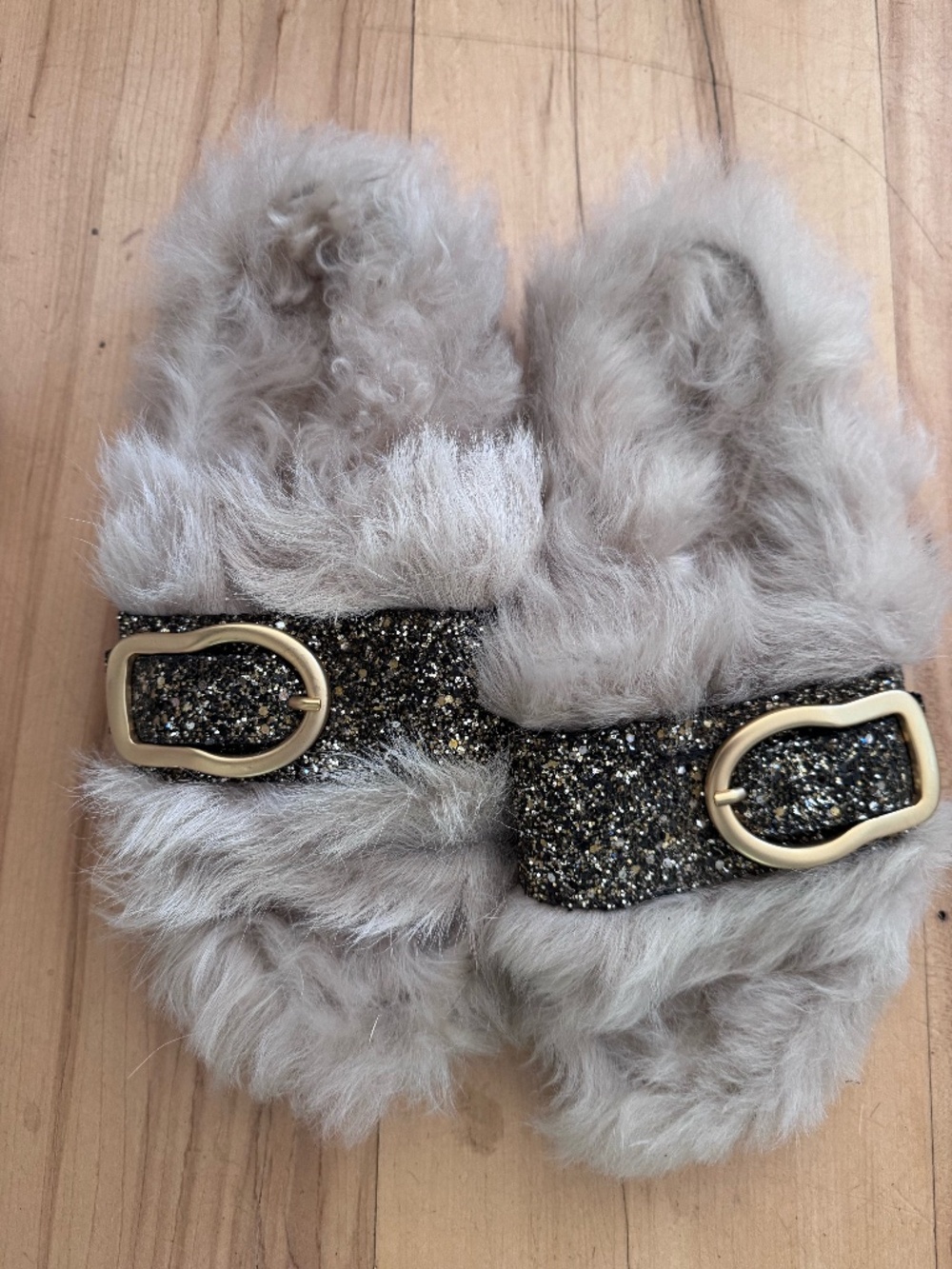 Dries Van Hoten glitter fur slide sandals
